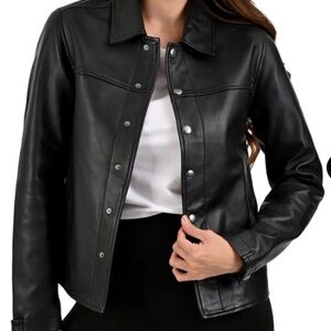 Frye Women’s XL Black Genuine Lamb Leather Jacket Snap Front NWT